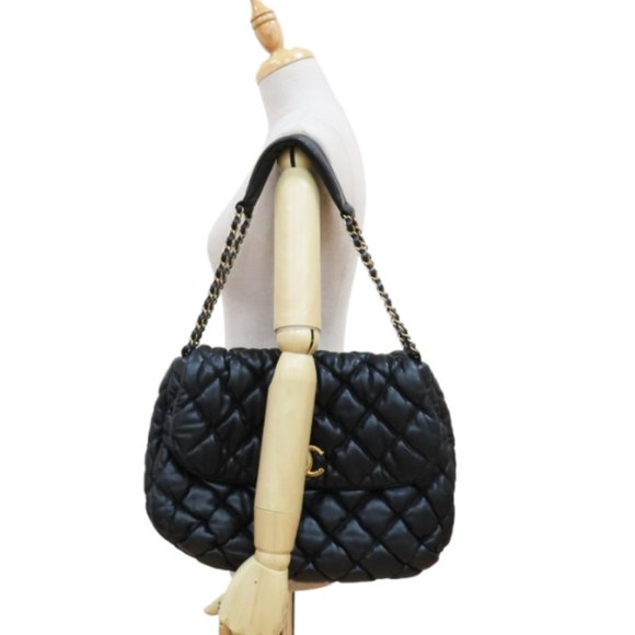 CHANEL Black Bubble Quilted Leather Flap Shoulder Handbag - Picture 3 of 3
